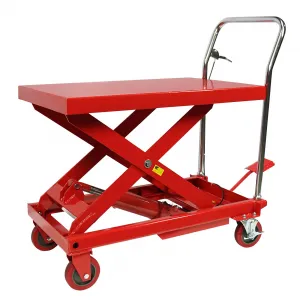 Hydraulic Lift Table Cart 500LBS Double Scissor Lift Table, Cart Lift Table Cart 29.6" Lifting Height with 4 Wheels and Foot Pump, Hydraulic Cart for Material Handling and Freight Lifting - 500LBS