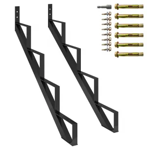 Steel Stair Step Riser Metal Stair Stringer with Reinforcing Support Legs for Indoor Outdoor Steps 4 Step Black