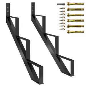 Steel Stair Step Riser Metal Stair Stringer with Reinforcing Support Legs Indoor Outdoor 3 Step Black