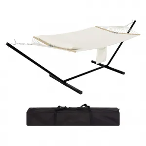 12FT 2 Person Hammock with Stand - Heavy Duty 450LB Capacity, Weather-Resistant Polyester, Hardwood Spreader Bar, Portable Steel Frame, Beige, Backyard & Beach