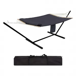2-Person Hammock Set with Collapsible Steel Frame - 450lb Capacity, UV-Resistant, Includes Storage Bag, Dark Gray Concave Design