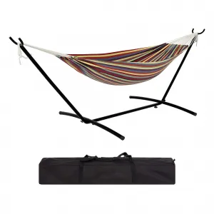 Double Hammock with Space Saving Steel Stand Included, 2 Person Outdoor Hammock, Portable Hammocks with Carry Bag, 450lb Capacity Standing Hammocks for Outside Garden Backyard