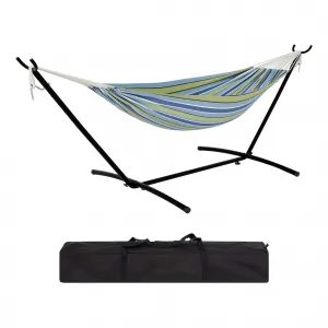 Double Hammock with Space Saving Steel Stand Included, 2 Person Outdoor Hammock, Portable Hammocks with Carry Bag, 450lb Capacity Standing Hammocks for Outside Garden Backyard