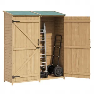Outdoor Wood Storage Shed with 2 Doors, Waterproof Asphalt Roof, Adjustable Shelving, Cedar Wood, Lockable Metal Handles, Large Garden Organizer for Backyard & Patio