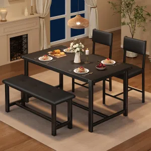 Set of 4 Dining Table Chair Set with Upholstered Chairs and Bench, Black