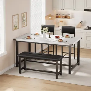 Set of 4 Dining Table Chair Set with Upholstered Chairs and Bench, Black & White