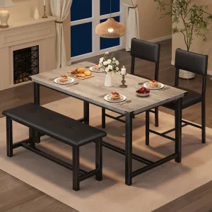 Set of 4 Dining Table Chair Set with Upholstered Chairs and Bench, Black & Grey