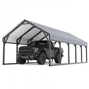 10x15 FT Metal Carport, Reinforced Frame and Steel Roof for All-Weather Use, Permanent Shelter for Bass Boats, Full-Sized Pickup Trucks, and Tractors