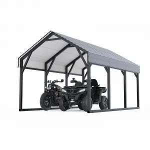 12x13 FT Metal Carport Shed, Reinforced Frame and Steel Roof for All-Weather Use, Permanent Shelter for Cars, Motorcycles, ATVs, or Boats