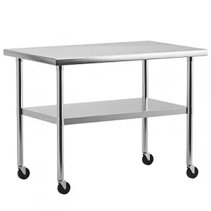 36"L x 24"W x 34"H Stainless Steel Work Table with Wheels - NSF Certified, Heavy-Duty Food Prep Table for Home, Restaurant, and Hotel Use