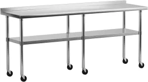 72"L x 24"W x 34"H Stainless Steel Work Table with Backsplash - NSF Certified, Heavy-Duty Kitchen Prep Table for Home, Restaurant, Hotel, and Outdoor Use