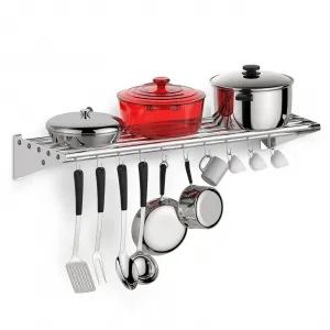 Stainless Steel Wall Mount Shelf 12 x 60 Inch, NSF Certified Shelf with 5 Hooks, 240 lb Load Capacity Floating Shelf Kitchen Storage Racks Commercial Shelves for Restaurant, Hotel and Garage