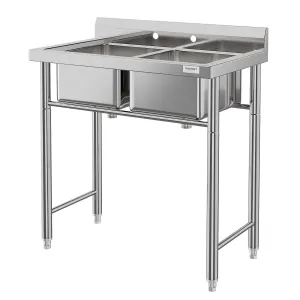 35.8"W x 21.3"D x 40.2"H Stainless Steel Utility Sink with 2 Wide Compartments - Freestanding Commercial Kitchen Sink for Laundry, Backyard, Garage, Restaurant, and Outdoor Use