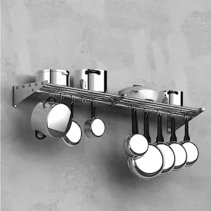 Metal Kitchen Rack for Storage and Organization, [NSF Certified] 12" x 60" Stainless Steel Wall Mount Shelf with 10 S Hooks for Hanging Pots, Pans, Cookware in Home and Restaurant