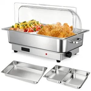 9.5QT(1x1/1+ 2x1/2Pan)Electric Chafing Dish with Temperature Control, Stainless Steel Buffet Servers and Warmers, Electric Chafing Dish Set with Temperature Control for Catering