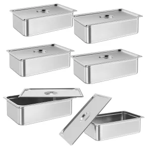 6 Pack Steam Table Pan,21"*13"*6"with Lid,NSF Certified, Catering Food Pan Commercial Stainless Steel