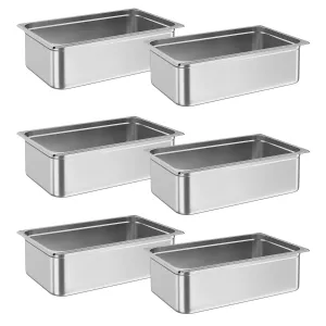 6 Pack Steam Table Pan,21"*13"*6" without Lid,NSF Certified, Catering Food Pan Commercial Stainless Steel