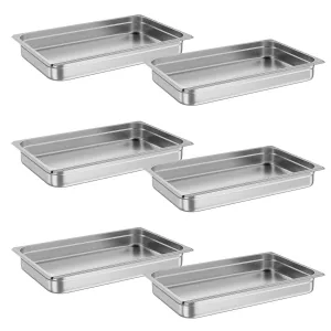 6 Pack Steam Table Pan,21"*13"*2.5"without Lid,[NSF Certified] Catering Food Pan Commercial Stainless Steel