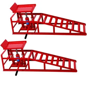 2PCS Auto Car Truck Service Ramps Lifts,12000lbs(5T) Garage Car Lift Hydraulic Ramps,Portable Car Ramps for Oil Changes High Lift,Lift Repair Frame Lift Height Adjust 9.8"-15" (Red)