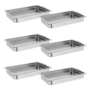 6 Pack Table Pan, 21"*13"*2.5" Without Lid, Food Grade Stainless Steel Pan Set with Handles for Catering &Party
