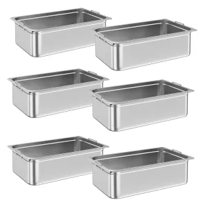 6 Pack Table Pan, 21"*13"*6" without Lid, Food Grade Stainless Steel Pan Set with Handles for Catering &Party
