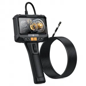 Bi-Directional Articulating Borescope - Dual Lens Serpentine Tube Scope with 5-Inch IPS Screen, IP67 Waterproof LED Lights, 6.5 Feet Long for Automotive, Aerospace, and Mechanical Inspections