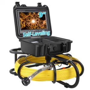 165ft Drain Camera, Self-Leveling Snake Camera with Markings, 9" HD LCD Screen, DVR, Adjustable LEDs, 16GB SD Card, IP68 Waterproof for Sewer Inspection