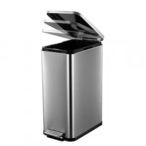 Garbage Can 13 Gallon Tall Kitchen, Hands-Free Stainless Steel Trash Can, Slim Rectangular Fingerprint-Resistant Soft Close Kitchen Trash can with lid, for Kitchen, Office, Bathroom