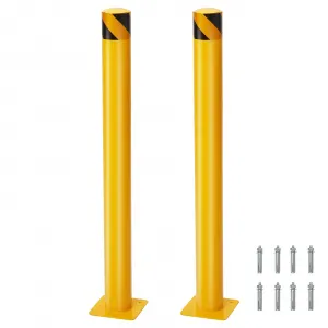 Safety Bollard 2 Packs, 48 Inch Height Rope Safety Barriers, 4.5 Inch Diameter, Safety Steel Bollard Post with 8 Anchor Bolts, for Traffic Control, Driveway Barrier, Parking Pole Yellow
