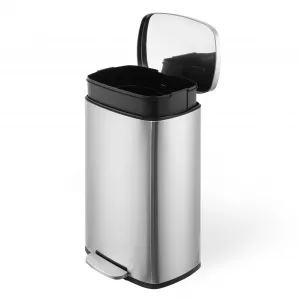 Kitchen Trash Can, Smudge Resistant Rectangular Garbage Can with Soft-Close Foot Pedal, Brushed Stainless Steel, 50L/13 Gallon