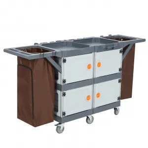 Commercial Janitorial Cart, 4 Cabinets, Gray Housekeeping Caddy