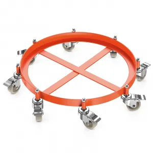 55 Gallon Drum Dolly, 2000 LBS Capacity Heavy Duty Drum Dolly with 8 Caster Wheels, Trash Can Dolly Non-Tipping Hand, Orange Steel Frame Barrel Dolly