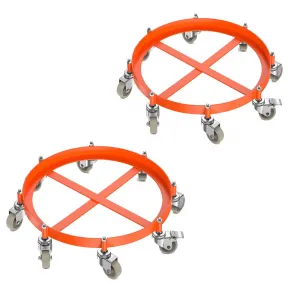 Two-Piece 55 Gallon Drum and Barrel Dolly, 2000 LBS Capacity Dolly with 8 Caster Wheels, Trash Can Dolly Non-tipping Hand, Orange Steel Frame Dolly