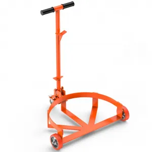 55 Gallon Drum Dolly, Heavy Duty Barrel Dolly with 3 Poly-on-Steel Brake Wheels, 1000lbs Capacity Trash Can Dolly with Handle, Steel Frame Dolly Orange