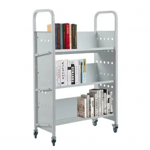 200LBS Book Cart with Lockable Wheels for Libraries, 4 Inch - Silver / V-Shaped