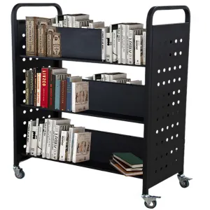 200LBS Book Cart with Lockable Wheels for Libraries, 4 Inch - Black / V-Shaped