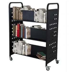200LBS Book Cart with Lockable Wheels for Libraries, 4 Inch