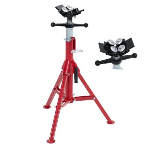V-Head Pipe Jack Stand - 28-52 Inch Adjustable Height, Heavy-Duty 2500 lb Capacity with 4-Ball Transfer and Portable Folding Legs