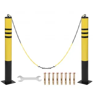 Safety Bollard - 42 Inch Height, Yellow Powder Coat, 2 Pack, Includes 8 Free Anchor Bolts, Ideal for Traffic-Sensitive Areas.
