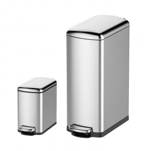 Trash Can Set, 7.9 Gallon & 1.6 Gallon Rectangular Kitchen Waste Bins, Stainless Steel with Soft-Close Lid & Step-On Pedal, 30L & 6L for Kitchen & Bathroom