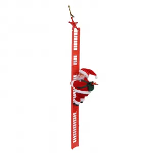 Climbing Ladder Santa Ornament with Music Battery Powered Climbing Up Down Moving Figure Christmas Decoration for Party Home Wall Tree red Single Ladder