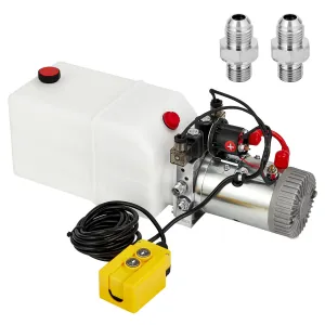 Double Acting 12V Hydraulic Power Unit for Car Lifts - 6 Quart Plastic Tank Double