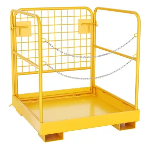 Forklift Safety Cage, 36"x36" Heavy Duty Forklift Man Basket Foldable Forklift Work Platform with Double Chain Guardrail and Wheels Perfect for Aerial Work