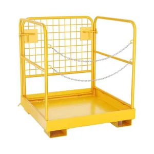 Forklift Safety Cage, 36"x36" Heavy Duty Forklift Man Basket Foldable Forklift Work Platform with Double Chain Guardrail Perfect for Aerial Work