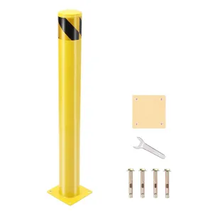 Safety Bollard Post 36 Inch Steel Q235 + High Visibility + Weather-Resistant Coating + 4 Anchor Bolts + PVC Reflective Tape + Parking Lot Warehouse Driveway Sidewalk