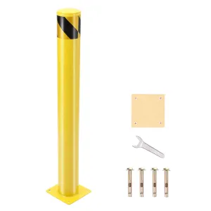 42 Inch Steel Safety Bollard Post with Reflective Tape, High Visibility, Durable Q235 Steel, Weather-Resistant, Easy Installation, Ideal for Parking Lots, Warehouses, Driveways