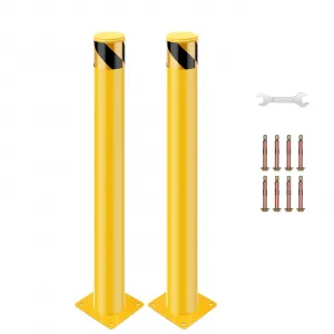 Safety Bollard Post, 48 x 4.5 inch Steel Removable Traffic Parking Barrier Bollards, Yellow, 2 Pack