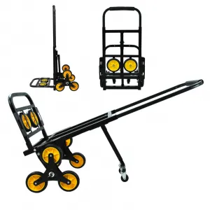 Portable Stair Climbing Hand Truck Luggage Cart, Heavy-Duty Hand Truck Dolly 330 lbs Load Capacity, Foldable Stair Climber Hand Trucks with Adjustable Handle, All Terrain Cart for Stairs (Yellow)