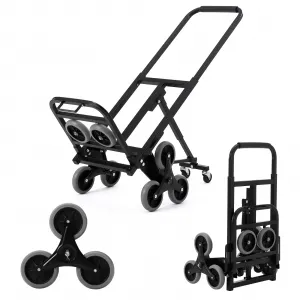 Portable Stair Climbing Hand Truck Luggage Cart, Heavy-Duty Hand Truck Dolly 330 lbs Load Capacity, Foldable Stair Climber Hand Trucks with Adjustable Handle, All Terrain Cart for Stairs (Black)
