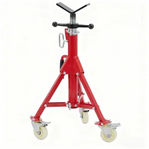 Adjustable V-Head Pipe Jack Stand with Casters, 28-52 Inch Height, 2500 lb Capacity, Heavy Duty Carbon Steel, Foldable & Portable, Corrosion-Resistant, Suitable for Various Applications